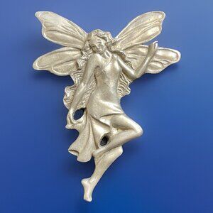 Signed Seagull Pewter Brooch Whimsical Lady Fairy Canada Vintage